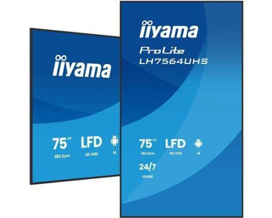 Iiyama Prolite Lh7564uhs-B1ag - 75" Diagonalklasse (74.5" Synlig) Led-Bakgrunnsbelyst Lcd-Skjerm - Intelligent Skilting - Med Innebygd Soc-Mediespiller - 4K Uhd (2160P) 3840 X 2160 - Svart Ramme Med Matt Finish