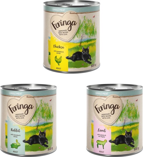 Feringa Enkel Kjøttmeny Våtfôr Blandingspakke 1 Kanin/Kylling/Lam 12x800g