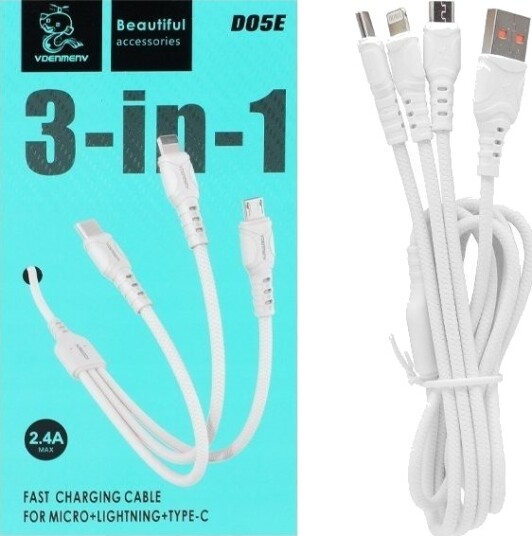 Usb-Kabel Denmen Usb-Kabel 3W1 Denmen Hvit 1M D05e&Gt