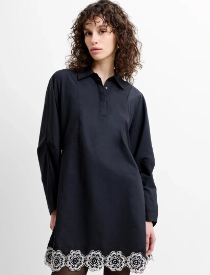 French Connection Era Poplin Broiderie Mini Dres Black M