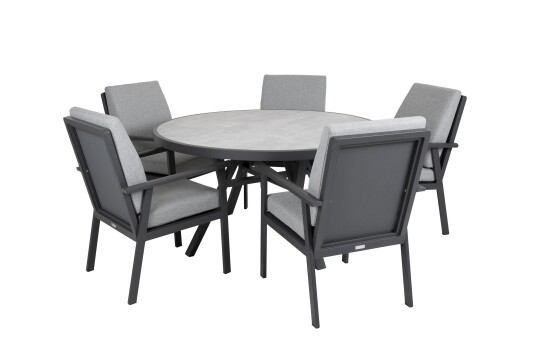 Brafab Samvaro spisegruppe Antrasitt med grå pute 5 lenestoler & matbord 140 cm