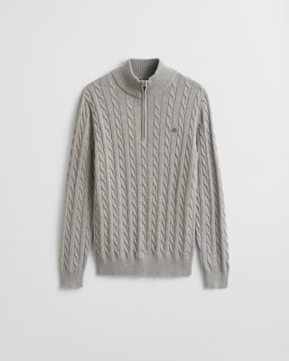 Gant Kabelstrikket genser med half zip GREY MELANGE L