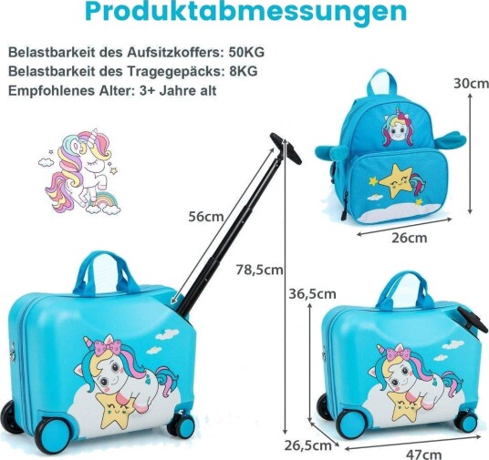 Barnebagasjesett i 2 deler – Koffert og ryggsekk for å sitte på