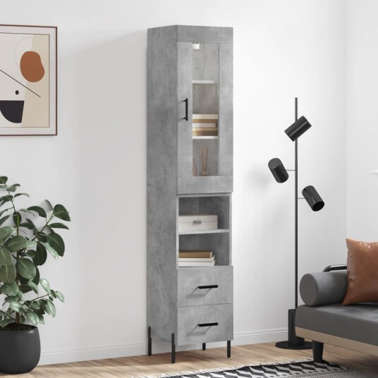 vidaXL Highboard betonggrå 34,5x34x180 cm konstruert tre 8720845487317