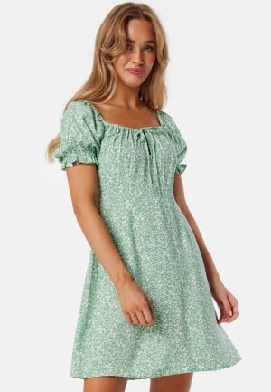 BUBBLEROOM Front Tie Short Dress Green/Patterned L