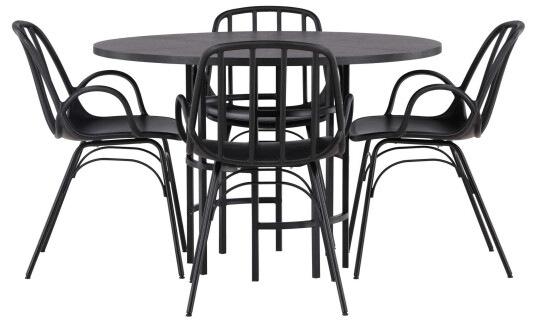 Venture Design Copenhagen & Dyrön spisegruppe Svart/svart 4 stoler & bord 115 cm