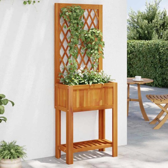 Plantekasse med espalier og hylle 55x29,5x152 cm heltre akasie Plantekasse med espalier og hylle 55x29,5x152 cm heltre akasie