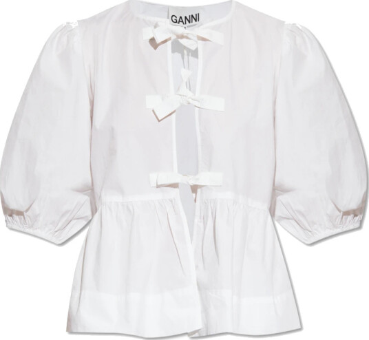 Ganni Cotton Poplin Peplum Blouse White 38 Ganni Cotton Poplin Peplum Blouse White 38