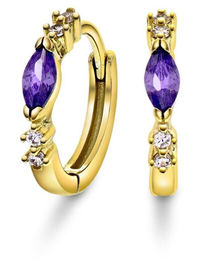 Pan Jewelry Øreringer i forgylt 925 sølv med lilla zirkonia Pan Jewelry Øreringer i forgylt 925 sølv med lilla zirkonia