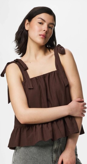 Pieces Pcjulia Sl Peplum Top Wvn D2D Brown M