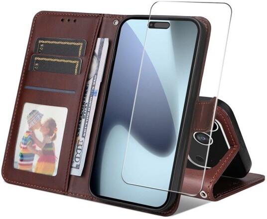 EIDERWOOD iPhone 17 Pro Max 2-i-1 Kunstskinn Flip Deksel med Skjermbeskyttelsesglass Brun