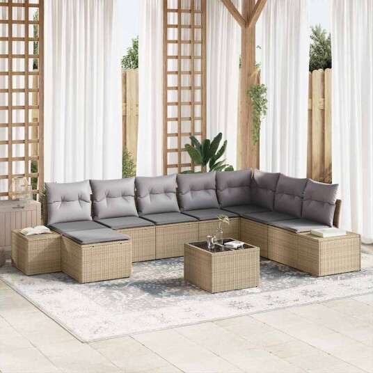 Hagesofa Set med pute 9 pcs 319 x 209 x 85 cm Poly rattan
