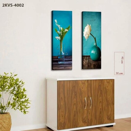 Moderne Botanikk To Delt lerretskunst av blomster og turkise vaser • 90x30 cm*2 Stykke Moderne Botanikk To Delt lerretskunst av blomster og turkise vaser • 90x30 cm*2 Stykke