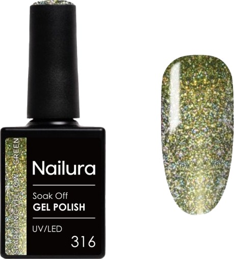 Nailura Gelpolish 316 – Glitrende gulgrønn – 10 ml