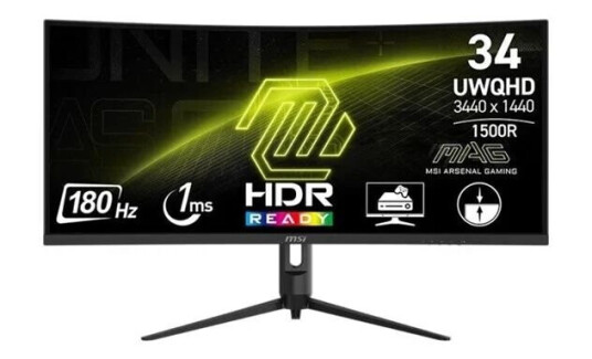 MSI MAG 342CQR E2 34" Gaming Skjerm UltraWide QHD 3440x1440 180Hz VA Svart