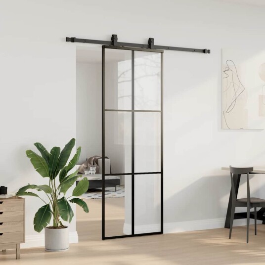 vidaXL Skyvedør med monteringssett svart 76x205 cm ESG-glass