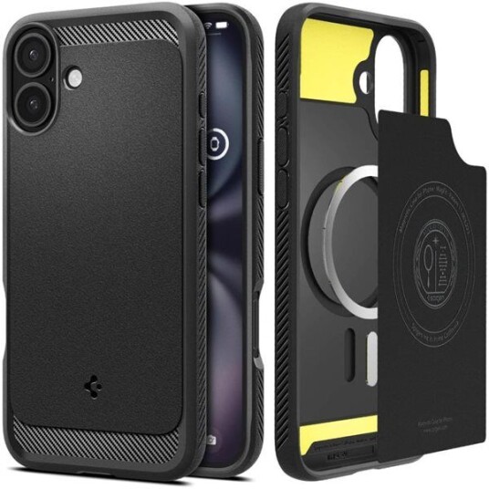 Spigen Rugged Armor MagSafe Deksel iPhone 16 - Svart TPU Spigen Rugged Armor MagSafe Deksel iPhone 16 - Svart TPU