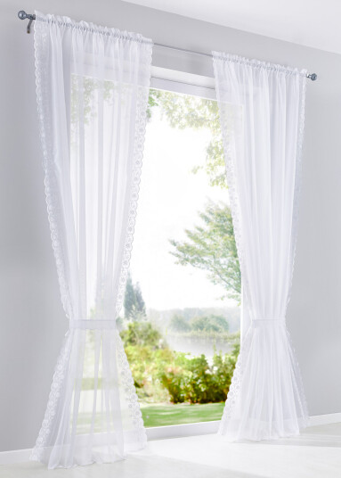 bonprix Brodert gardin med tie-back (1-pack) 1 (H/B: 125/140 cm),2 (H/B: 145/140 cm),3 (H/B: 175/140 cm),4 (H/B: 225/140 cm),5 (H/B: 245/140 cm) hvit
