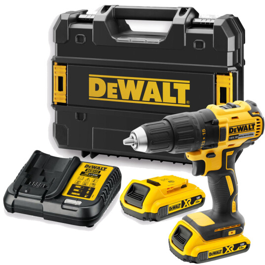 DEWALT DRILL 18V XR BØRSTELØS MED 2X2,0AH BATTERI OG LADER