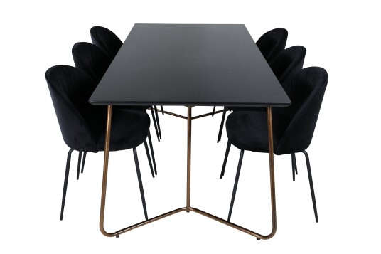 Venture Home Petra Spisegruppe 190 cm Rektangulær med 6 Wrinkles Stoler Sort
