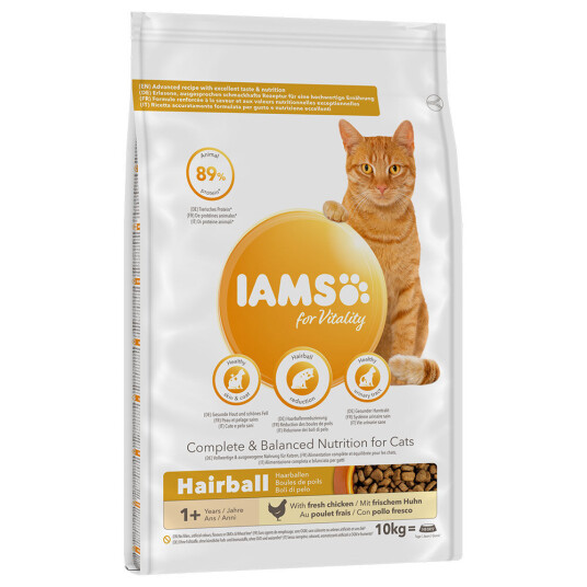 Iams Tørrfôr for katter Hairball med Kylling 10 kg