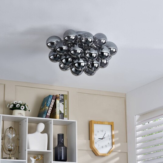 Lucande Diborah taklampe, røykfarget, Ø 50 cm
