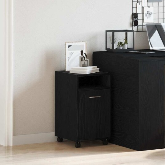  Sidebord med hjul   Svart Eik 33x38x60 cm Laget av tre