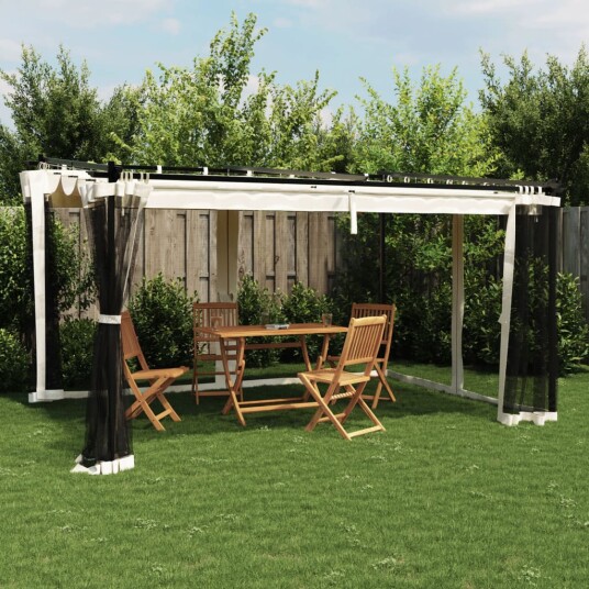  Paviljong med nettingvegger kremhvit 4x3 m stål 4003911