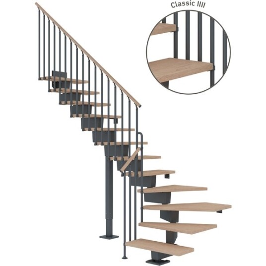 Dolle Dubai L trapp I Antracit classic Iiii hvitoljeret Eik 90 12 Loddret Høyde 221 273cm