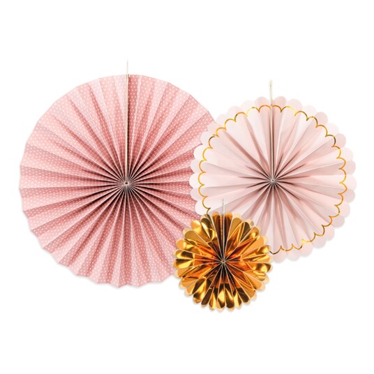 PartyDeco Papirvifter Gull/Rosa Miks - 3-pakning