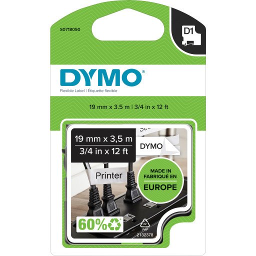 DYMO D1 -DURABLE ETIKETTER - SVART PÅ HVITT - 12MM X 5.5M