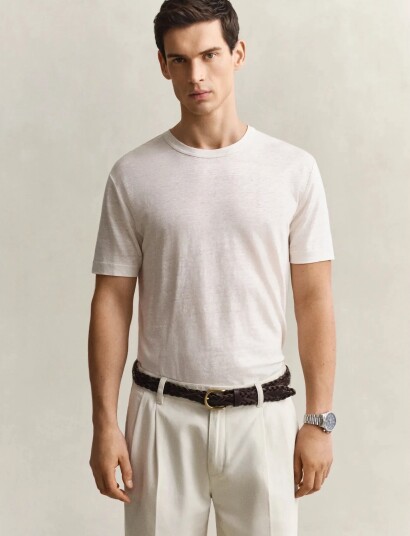 GANT Linen Ss T Shirt Cream XXL