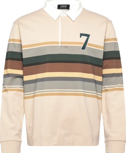 7 DAYS Active Polo Stripes Long Sleeve   Beige   L