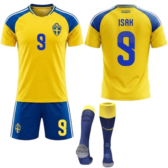 2026 World Cup Sverige Hjemmedrakt Barn Voksen med Sokker Nr.9 Isak BT