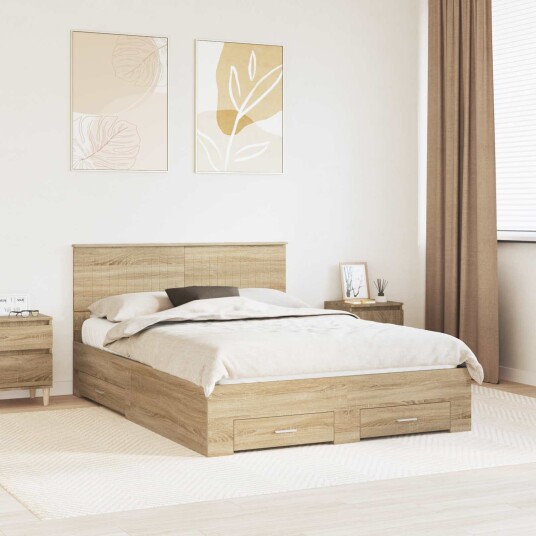  Sengestamme med skuff Sonoma eik 135 x 190 cm Konstruert tre
