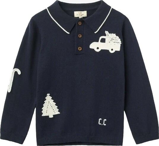 Copenhagen Colors Knitted Polo W. Crochet Patches   NAVY/ CREAM COMB   104