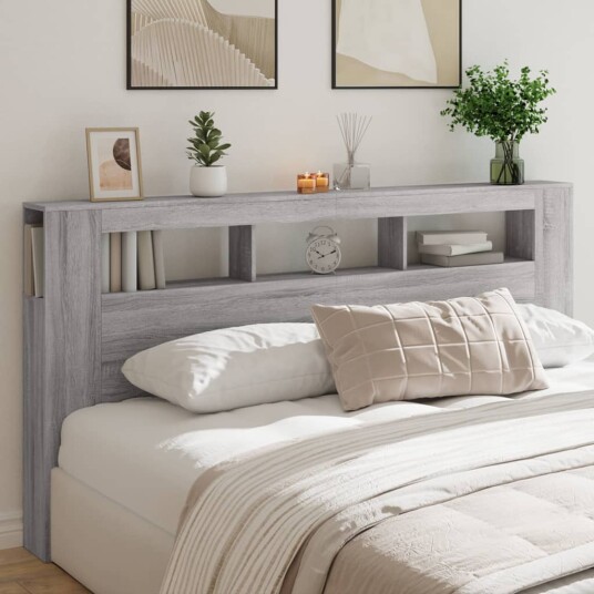 Sengegavl med LED grå sonoma 200x18,5x103,5 cm konstruert tre 8721012259546 Sengegavl med LED grå sonoma 200x18,5x103,5 cm konstruert tre 8721012259546