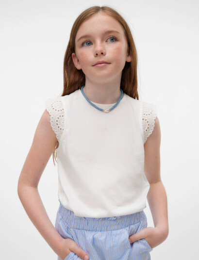 Vero Moda Girl Vmemily Sl Gathering Top Jrs Girl Noos White 116