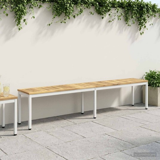 vidaXL Hagebenk 201 x 35 x 45 cm Solid akasietre Hvit Rektangulær