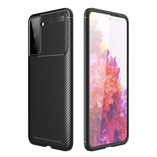 INCOVER Samsung Galaxy S21 Carbon Fiber Fleksibel Plastdeksel - Svart