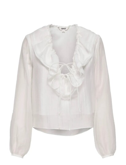 ONLY Onlteagan Ls Sheer Ruffle Top Wvn White XS ONLY Onlteagan Ls Sheer Ruffle Top Wvn White XS