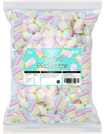 1 kg Candycrave Twist Mallows   Flerfargede Marshmallowskruer