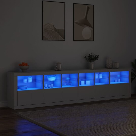 vidaXL Skjenk med LED-lys hvit 283x37x67 cm