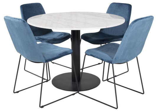 Venture Design Estelle & Muce spisegruppe Hvit/blå 4 st stoler & bord 106 cm