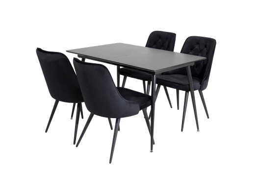 Venture Home Silar Spisegruppe Forlengningsbar 120 cm Rektangulær med 4 Velvet Stoler Sort