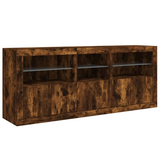 vidaXL Skjenk med LED-lys røkt eik 162x37x67 cm