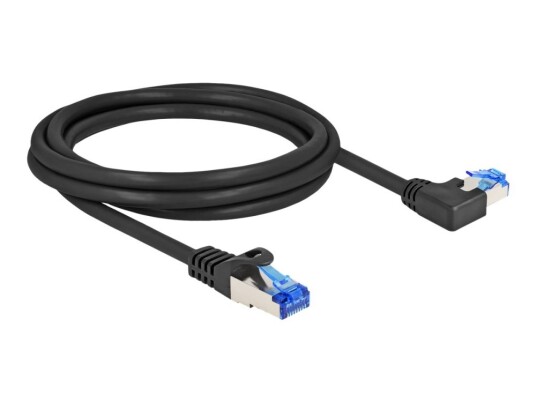 Delock Koblingskabel Rj-45 Hann Rett Til Rj-45 Hann Venstreivinklet 2 M 6 Mm S/Ftp Cat 6A Med Støvel Halogenfri Uten Hindringer Svart