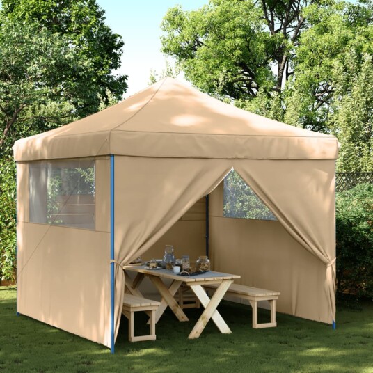  Sammenleggbart partytelt pop-up med 4 sidevegger beige 4004928