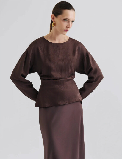 Malina Rosalie Jacquard Weave Satin Blouse - Brown - 42