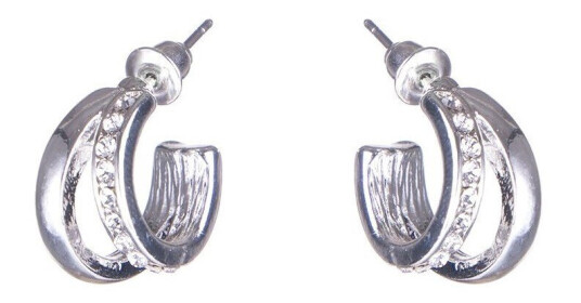 Dazzling Earring Col Creols Two Lines One Line W Crystals Silver